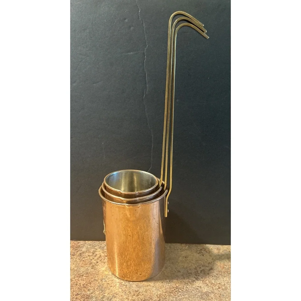 Vintage Copper Nesting Measuring Cups Hanging Ladle Brass Handles Set Of 3